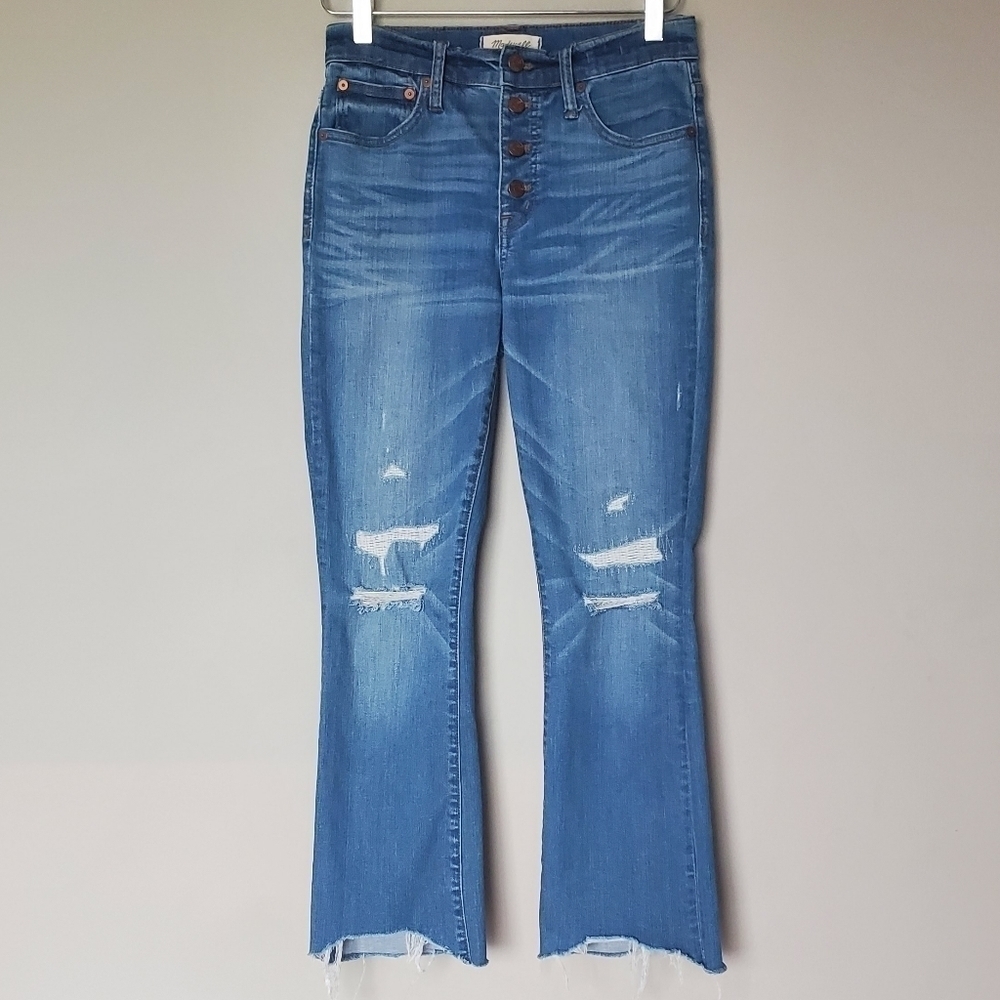 Madewell Cali Denim-Boot Cut Distressed Button Fly Jeans 26